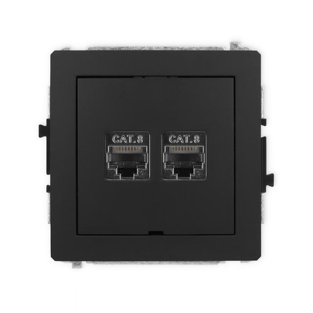 DECO Mechanizm gniazda komputerowego podwójnego 2xRJ45, kat. 8, ekranowany, 8-stykowy, bez pola opis
