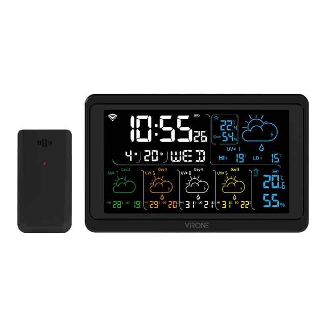 Wielofunkcyjna stacja pogodowa, bezprzewodowa, Wi-Fi, czarna