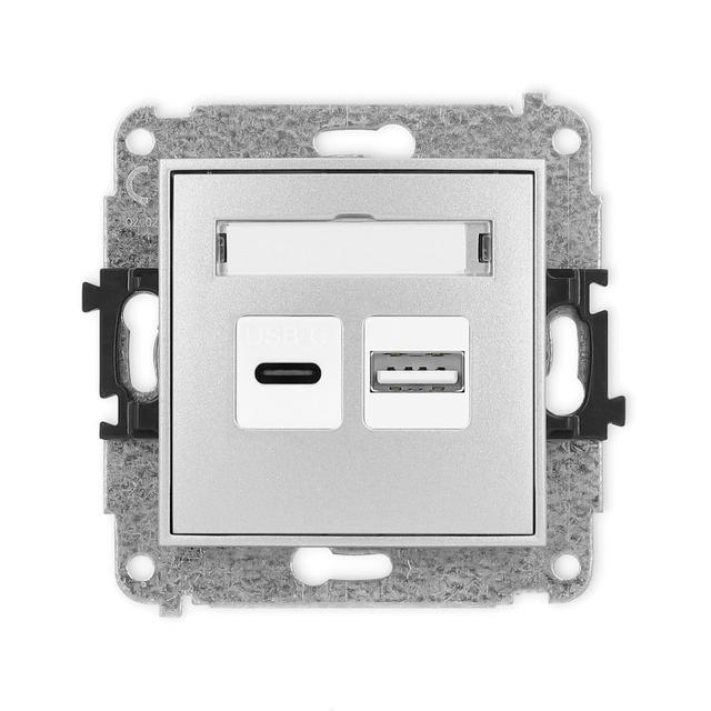 ICON Mechanizm ładowarki USB podwójnej USB C + USB A, 20W max. srebrny metalik