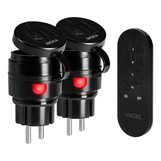 Zestaw bezprzewodowych gniazd MINI Schuko, sterowanych pilotem 2+1, 2300W, IP44 RS-7(GS) ORNO