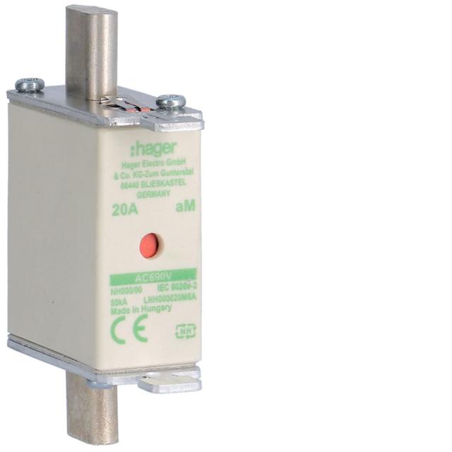 Wkładka bezp. nożowa NH000 wsk.podw. uchwyt nieiz. aM 20A 690VAC LNH000020M6A HAGER