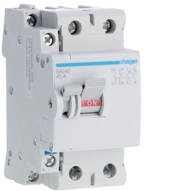 Modułowy rozłącznik izolacyjny z możliwością wyzwalania 2P 40A 230VAC wyposażony w styk pomocniczy S