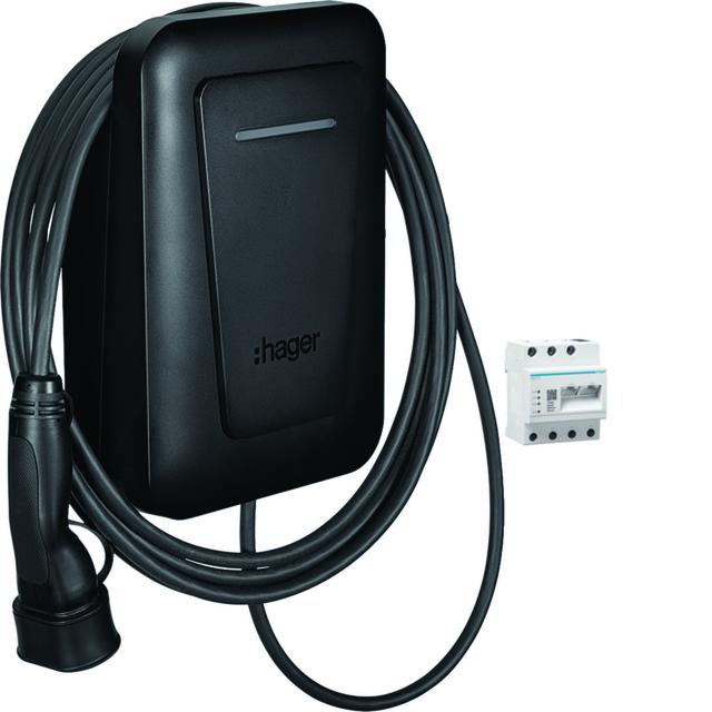 EVCS witty plus 1x22kW 1/3f z kablem 6,5m T2 MID OCPP + EMC XVL122CFL HAGER