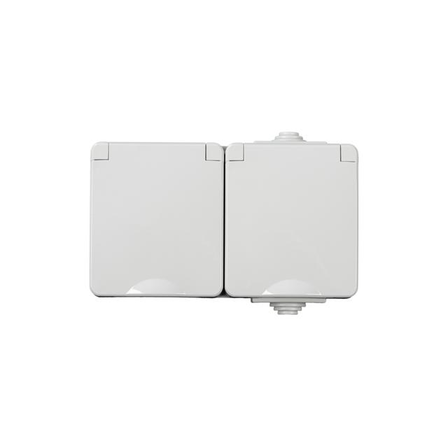 TEKNO IP65GR Gniazdo hermetyczne podwójne zasilające z ochroną styków IP65 biały 39224 KANLUX