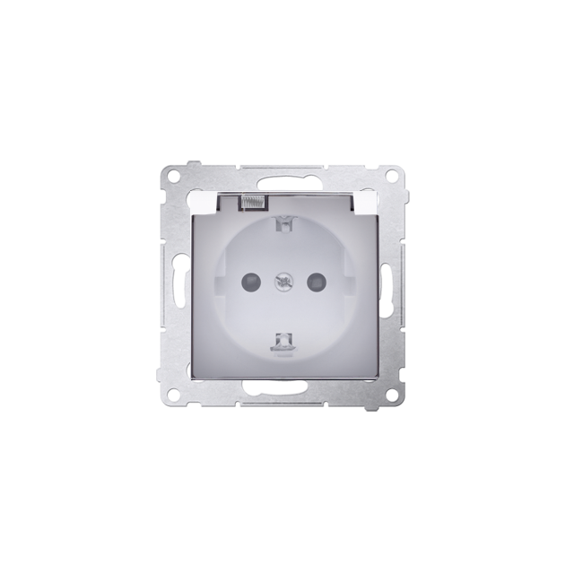 Simon 54 Gniazdo Schuko IP44 z przesłonami z uszczelką ramki 16A z. śrub. klapka transp. biały