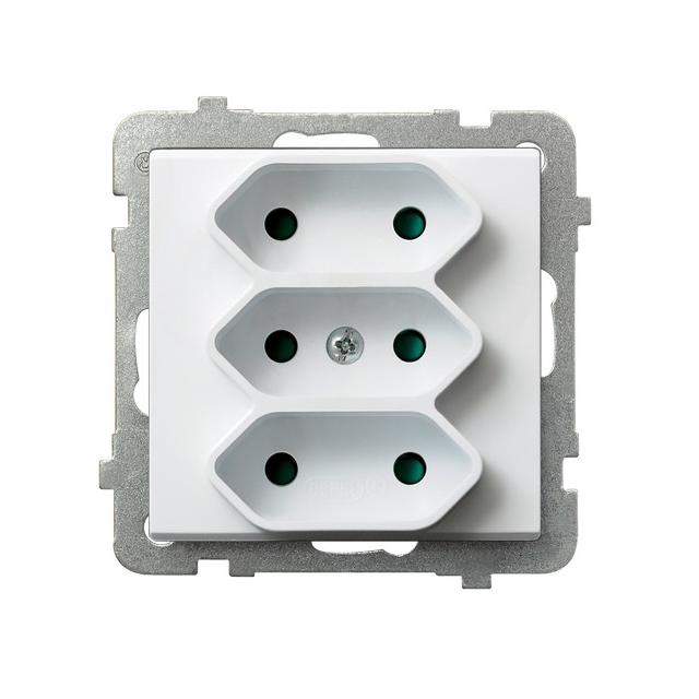 SONATA Gniazdo potrójne EURO z przesłonami torów prądowych - kolor biały