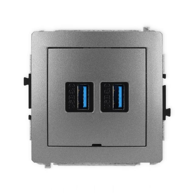 DECO Mechanizm gniazda podwójnego 2xUSB A-A 3.0, bez pola opisowego grafitowy