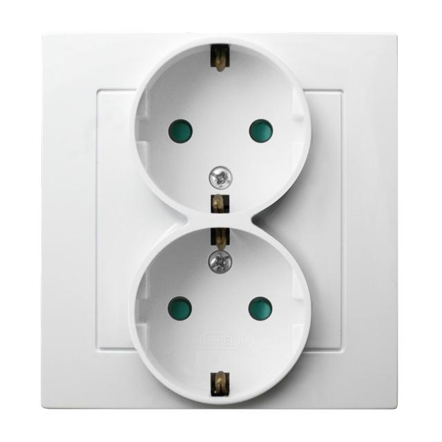 AS Gniazdo podwójne z uziemieniem schuko z przesłonami torów prądowych, kompletne z ramką - kolor bi