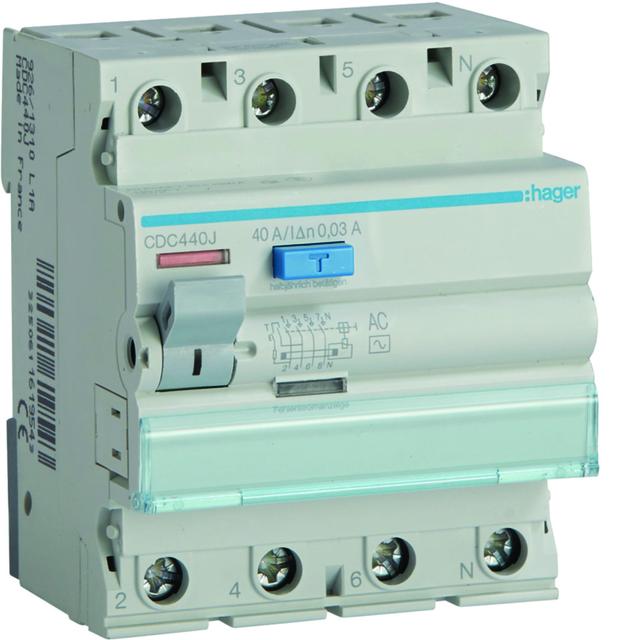 RCCB Wyłącznik różnicowoprądowy 3P+N 40A 30mA 6kA AC CDC440J HAGER