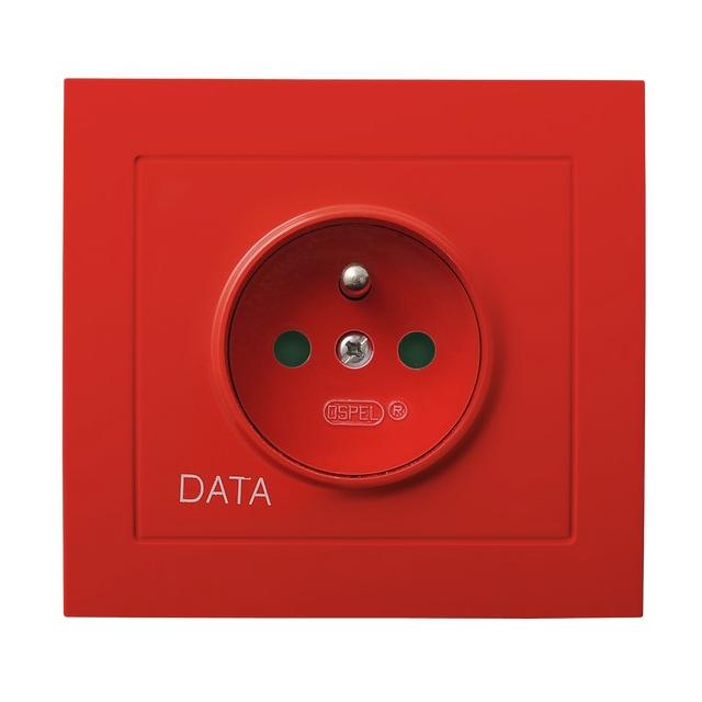 KIER Gniazdo pojedyncze z uziemieniem DATA z przesłonami torów prądowych kolor czerwony GP-1WZDP/22 OSPEL