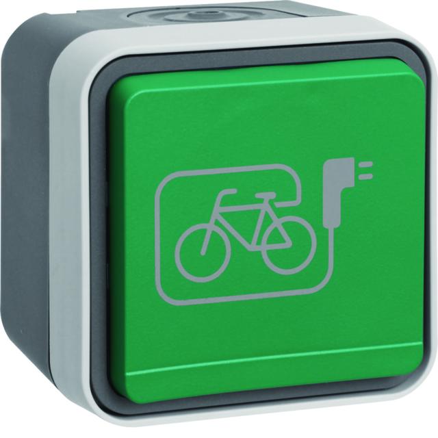 W.1 Gniazdo z/u SCHUKO z zieloną pokrywą z symbolem e-bike szary mat Berker 47403533 WNC195 HAGER