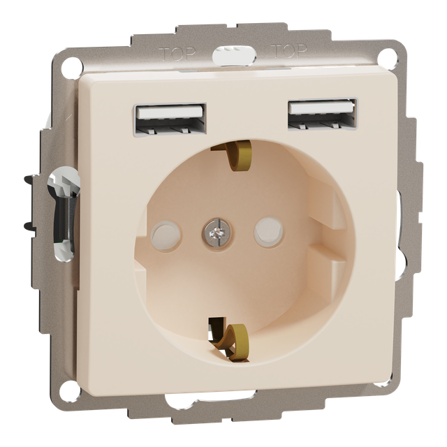 Sedna Design & Elements, gniazdo schuko z USB A+A 2,4A, beżowe