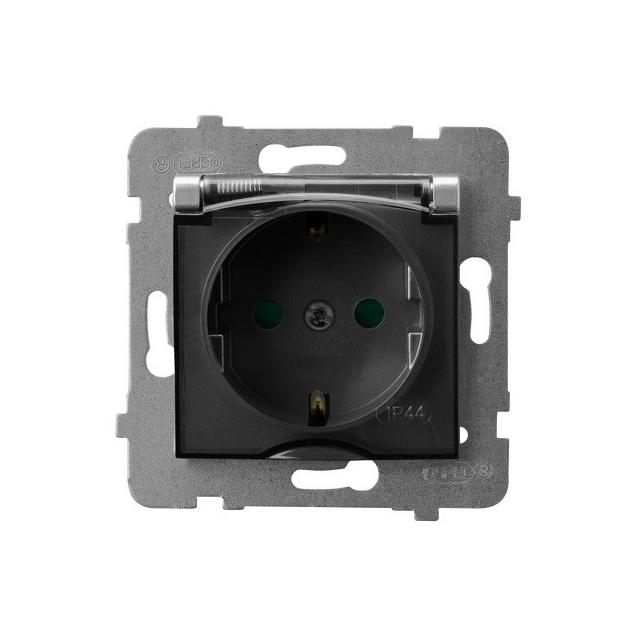 ARIA Gniazdo bryzgoszczelne z uziemieniem schuko IP-44 z przesłonami torów prądowych wieczko przezro