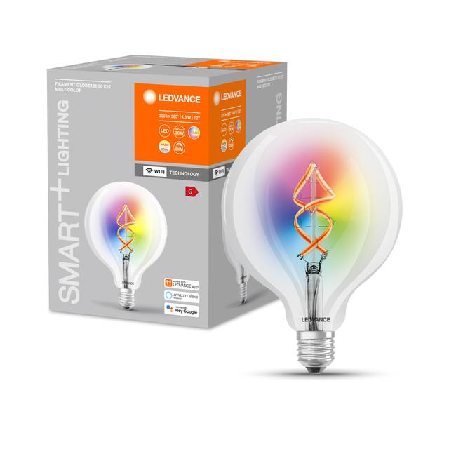 Żarówka LED E27 G125 4,5W = 30W 2700K Ciepła RGB 300lm 300° Filament SMART+ WIFI Ściemnialna 4058075609938 LEDVANCE