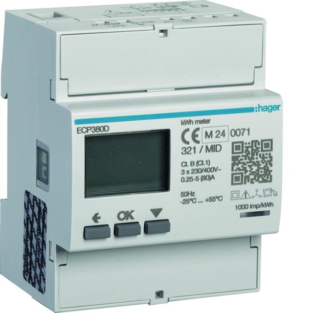 agardio.measure Licznik energii elektrycznej 3-fazowy, 80A 4M, wyjście imp., MID ECP380D HAGER