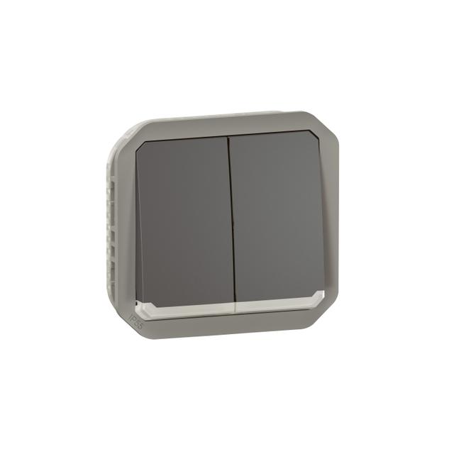 NOWE PLEXO - ŁĄCZ. PODWÓJNY/PRZY. PODWÓJNY Z PODŚWIETL. MECH 10AX-250V ANTRACYT 069806L LEGRAND