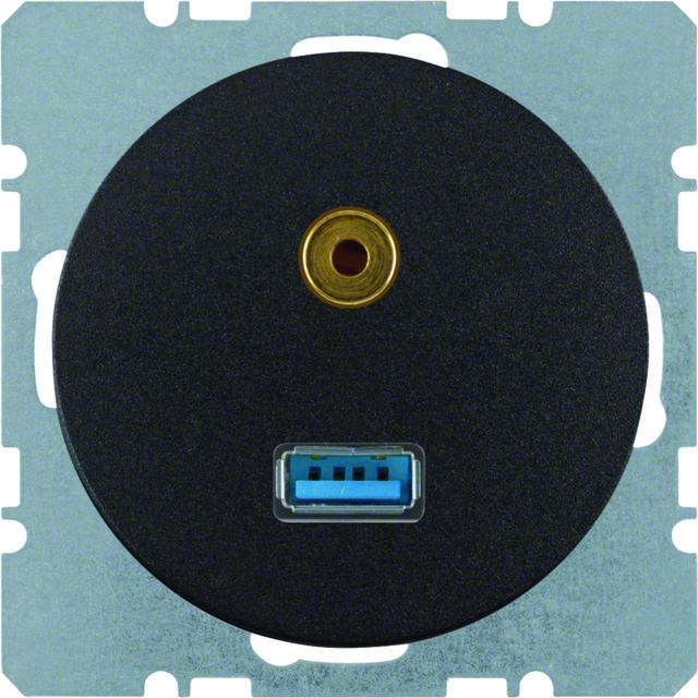 BERKER R.1/R.3 Gniazdo USB/3.5mm audio czarny 3315392045 HAGER