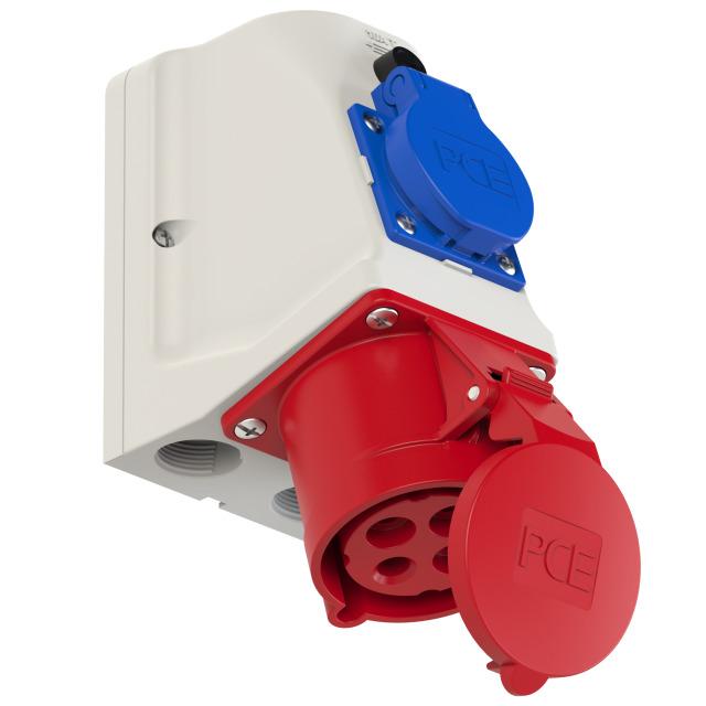 GNIAZDO KOMBI CEE + 230V Z BOLCEM 32A 400V 3P+Z nie okablowane IP44 9224-6fw PCE