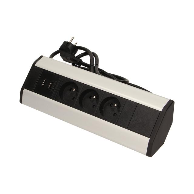 Gniazdo meblowe z ładowarką USB i przewodem 1,8m 3x2P+Z 2xUSB (typ A 2,1A) OR-AE-1360 ORNO