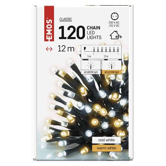 Lampki choinkowe Classic 120 LED 12m ciepła + zimna biel zielony przewód IP44 timer D4AN05 EMOS