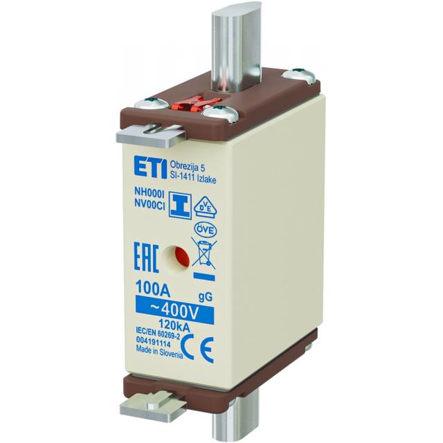 Wkładka topikowa NH zwłoczna KOMBI Zaczepy izolowane NH000/I gG 100A 400V 004191114 ETI