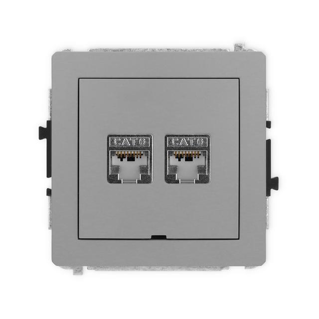 DECO Mechanizm gniazda komputerowego podwójnego 2xRJ45, kat. 6, ekranowany, 8-stykowy, bez pola opis