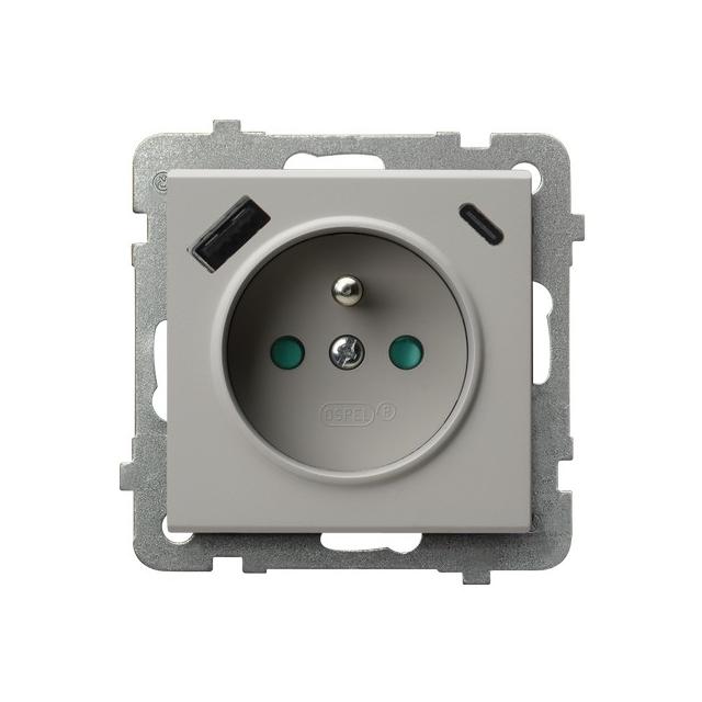 SONATA Gniazdo pojedyncze z uziemieniem z przesłonami torów prądowych, z ładowarką USB A+C kaszmir