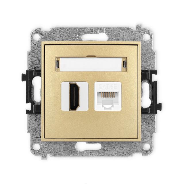ICON Mechanizm gniazda pojedynczego HDMI 2.0 + gniazda komp. poj. 1xRJ45, kat. 5e, 8-stykowy złoty