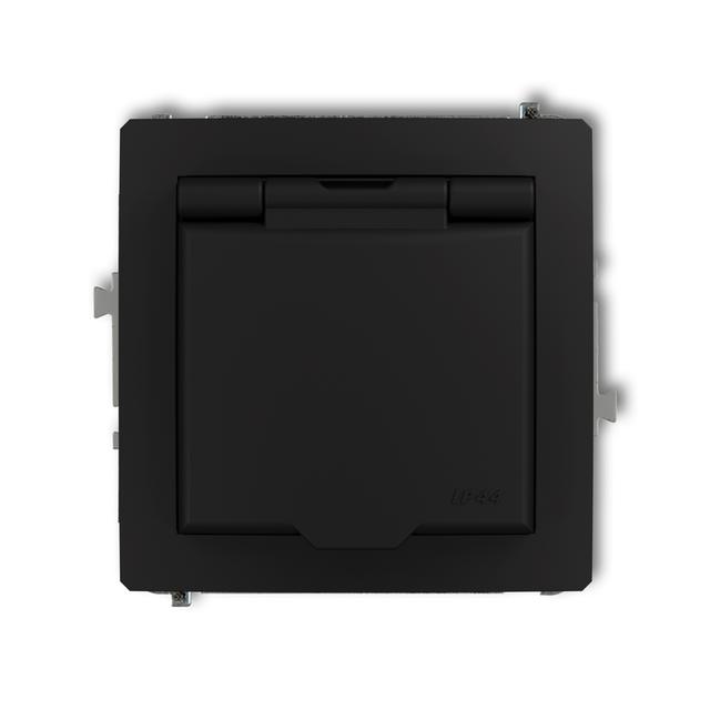 DECO Mechanizm gniazda bryzgoszczelnego z uziemieniem 2P+Z (klapka czarny mat, przesłony torów prądo