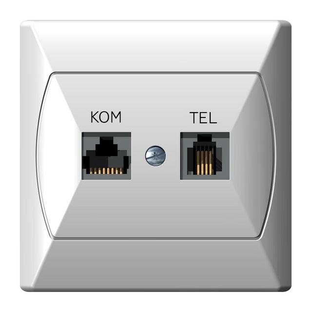 AKCENT Gniazdo komputerowo-telefoniczne RJ 45 kat. 5e, (8-stykowe) + RJ 11 (4-stykowe) - kolor biały