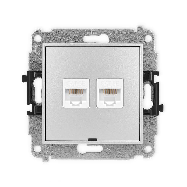 ICON Mechanizm gniazda komputerowego podwójnego 2xRJ45, kat. 5e, 8-stykowy, bez pola opisowego srebr
