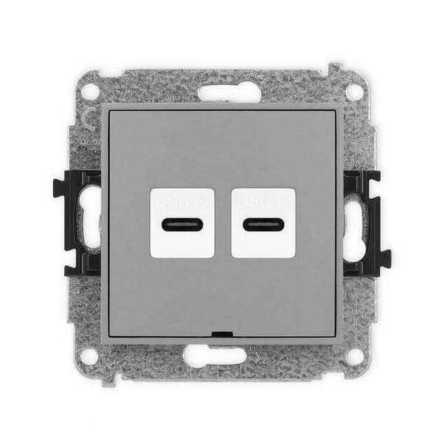 ICON Gniazdo podwójne 2xUSB C-C, bez pola opisowego szary mat 27IGUSBBO-8 KARLIK