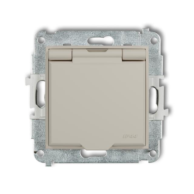 MINI Mechanizm gniazda bryzgoszczelnego z uziemieniem 2P+Z (klapka taupe, przesłony torów prądowych)