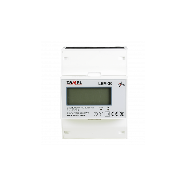 LEM-30 ; LICZNIK ENERGII ELEKTRYCZNEJ 3-FAZOWY LCD 100A, 4-MODUŁY