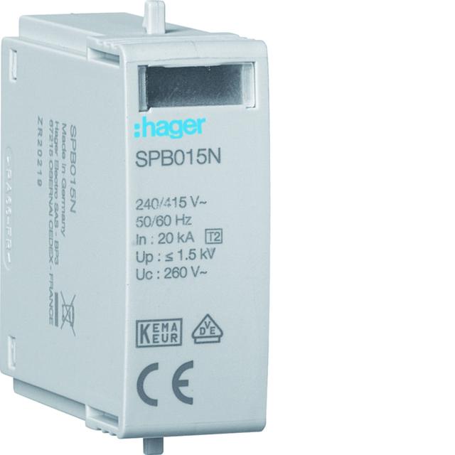 SPD Moduł ogranicznika przepięć T2 1P N-PE sieć TT In 20kA Imax 40kA Up 1,5kV Uc 260V SPB015N HAGER