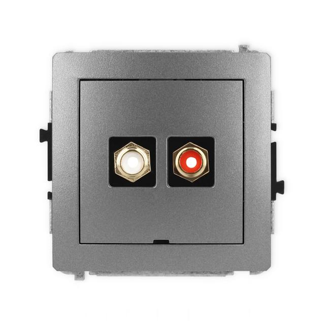 DECO Mechanizm gniazda podwójnego RCA, bez pola opisowego (typu cinch - biały i czerwony, pozłacany)