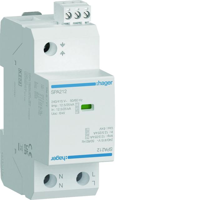 SPD Ogranicznik przepięć T1 kombinowany 2P TN-S/TT Iimp=25kA Up?1,5kV SPA212 HAGER