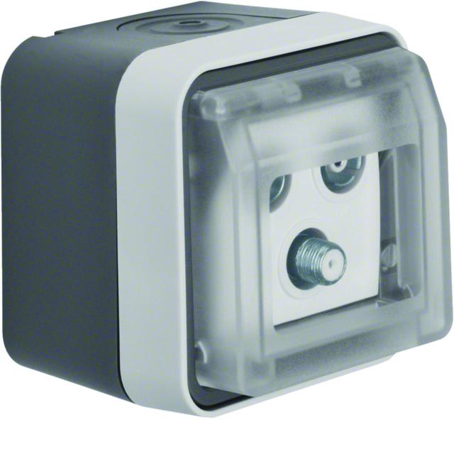 BERKER W.1 Gniazdo antracytenowe R+TV+SAT końcowe z pokrywą kompletne IP55 szary 12033535 HAGER