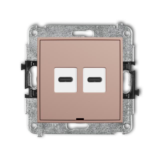 MINI Ładowarka USB podwójna 2xUSB C, 20W max., bez pola opisowego łososiowy 62MCUSBBO-7 KARLIK