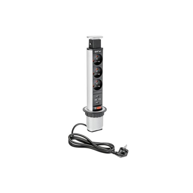 BIURKOWY PRZEDŁUŻACZ WPUSZCZANY 60MM, 3X GNIAZDO Z UZIEMIENIEM, 2XUSB 2,1A 5V (SREBRNY)