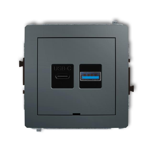 DECO Mechanizm ładowarki USB podwójnej USB C + USB A, 20W max., bez pola opisowego grafitowy mat