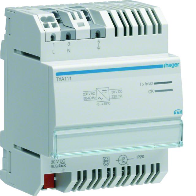 KNX e/s Zasilacz KNX 1 x 30V DC 320mA TXA111 HAGER