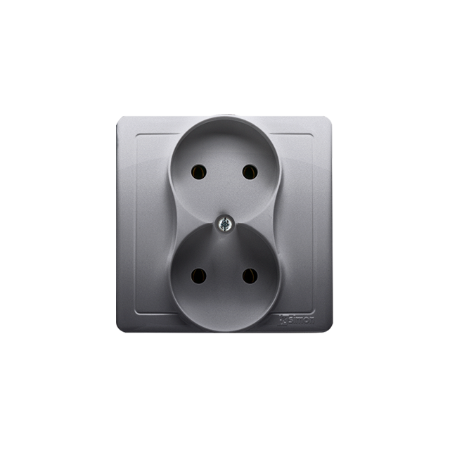 Simon Basic Gniazdo wtyczkowe bez uziemienia podwójne monoblok z przesłonami torów prądowych 16A 250V zaciski śrubowe stal inox *Kompletne - nie do ramek BMG2Z/21 BMG2z/21 KONTAKT