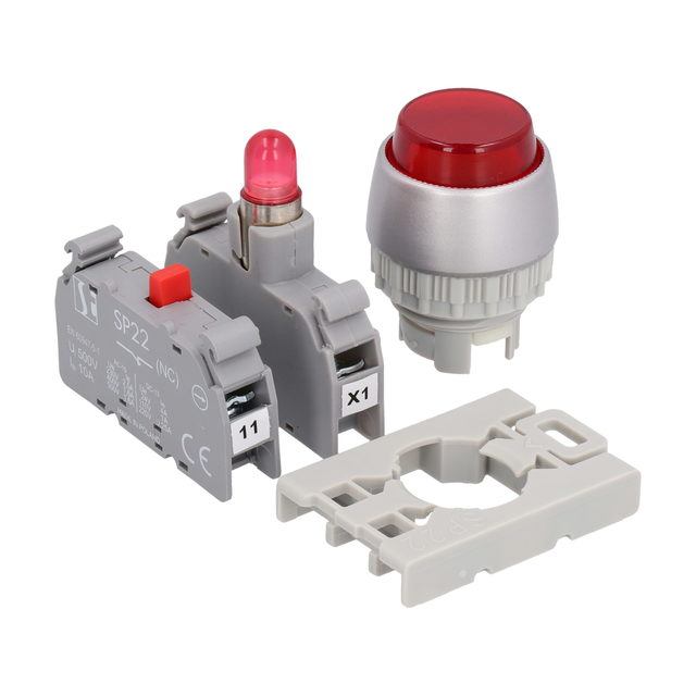 PRZYCISK WYSTAJ PODŚW CZERWONY 1ZW2ROZ PIERŚCIEŃ NIKLOWANY