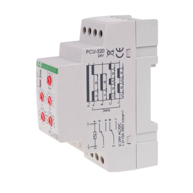 Przekaźnik czasowy 2-funkcyjny (nastawa 2 czasów T1 T2 styk: 2Z/R 24V PCU-520-24V F&F