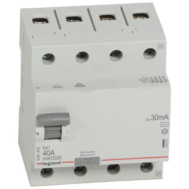 WYŁĄCZNIK RÓŻNICOWOPRĄDOWY RX3 4P 40A 30MA TYP AC, Legrand