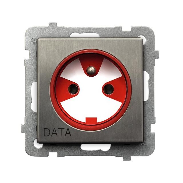 SONATA Gniazdo pojedyncze z uziemieniem DATA z kluczem uprawniającym - kolor stal inox