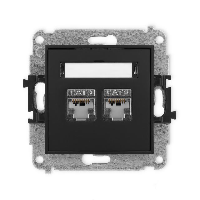 ICON Mechanizm gniazda komputerowego podwójnego 2xRJ45, kat. 6, ekranowany, 8-stykowy czarny mat