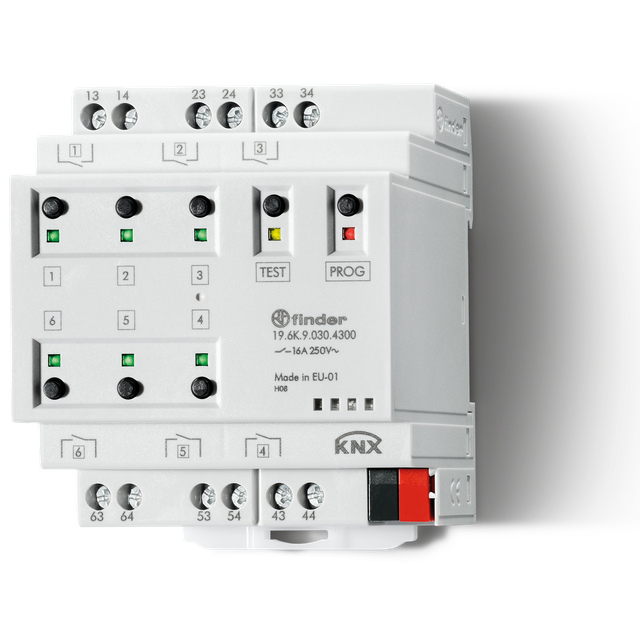 Aktuator KNX 6 wyjść przekaźnikowych BISTABILNYCH NO/NC 16A/250V AC 19.6K.9.030.4300 /5szt./ FINDER