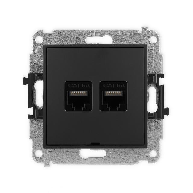 MINI Gniazdo podwójne komputerowe 2xRJ45, kat. 6A, 8-stykowy, bez pola opisowego czarny mat 12MGKBO-8 KARLIK